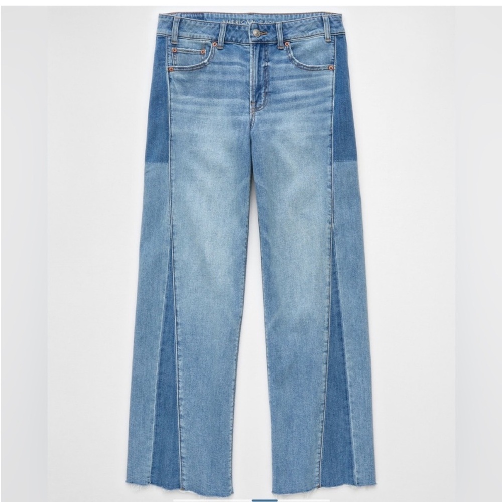 American Eagle Dreamy Drape Stretch patchwork low rise baggy wide Leg Jeans